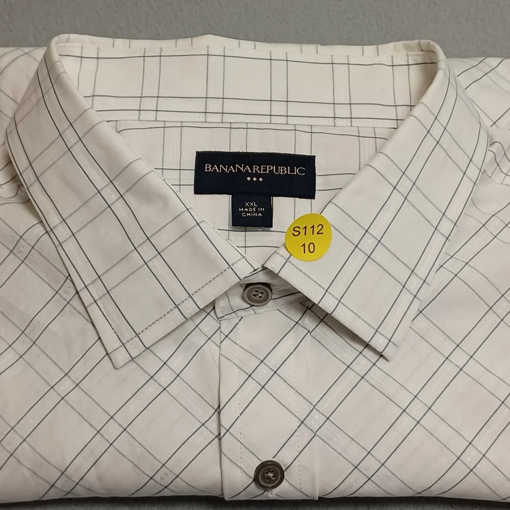 Banana Republic Shirt Mens XXL White Grid 577436 Cotton Long Sleeve Button Down
